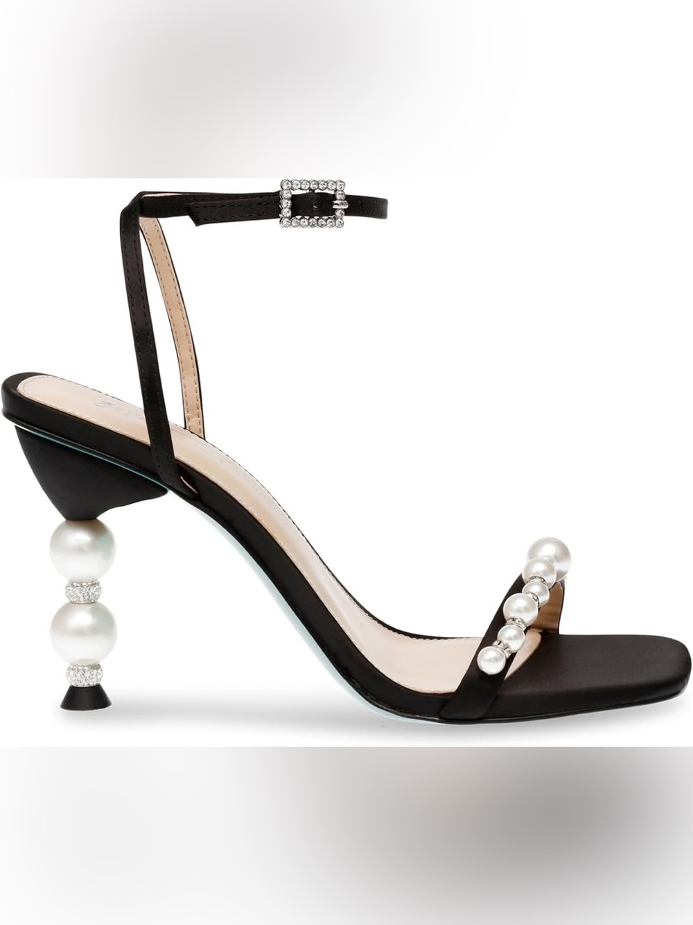 BETSEY JOHNSON JACY IMITATION PEARL BLACK SANDALS 8